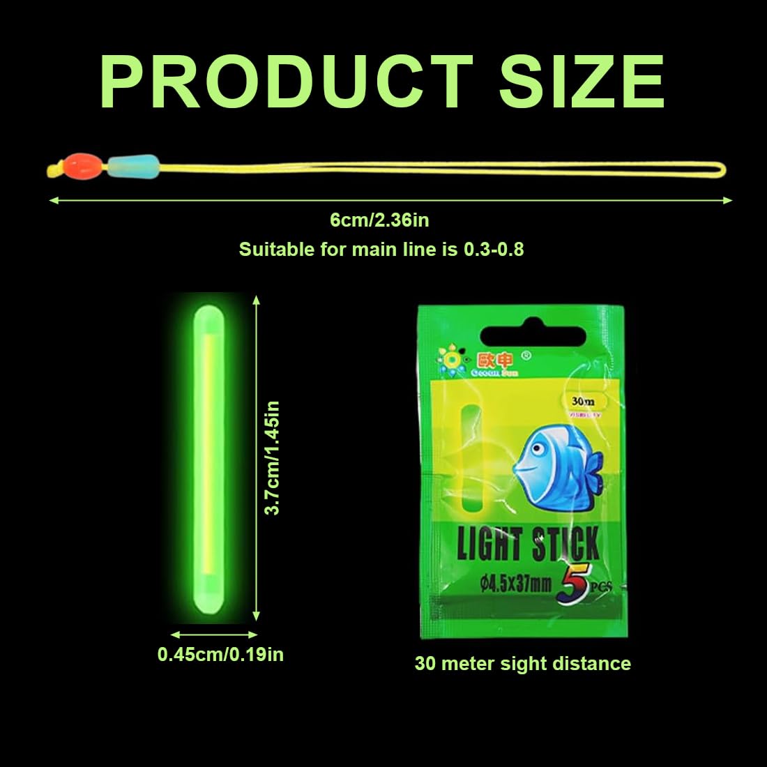 Palos Luminosos para Pesca, Barras de Luz para Pesca Nocturna, Glowsticks Verdes, Luz Estelar para Caña de Pescar, 20 Unidades