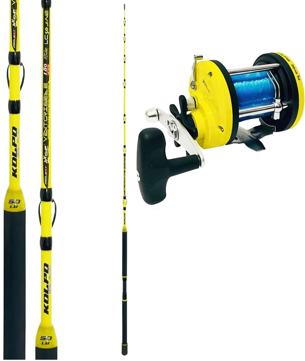 kit combo per la pesca in mare a traina costiera con canna da pesca 180 cm + mulello rotante con guidafilo frizione stella