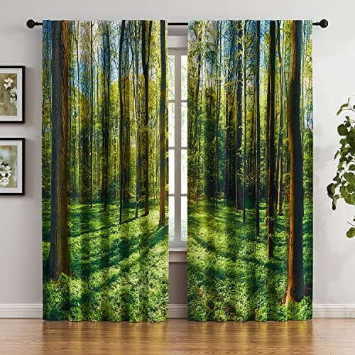 Forest Blackout Curtains 84inch Green Tree Camouflage Curtains Full Scenery Window Curtain Drapes Jungle Wild Nature Landscape Botanical Print Curtain Panels for Living Room Bedroom 50"W 2 pcs