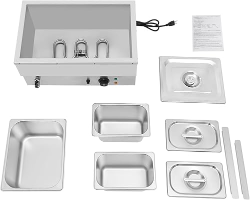 Miniatura 5 de Calentador de alimentos comercial de 3 bandejas, 110 V, 600 W, mesa de vapor eléctrica de 5.9 in6 pulgadas de profundidad, buffet profesional de