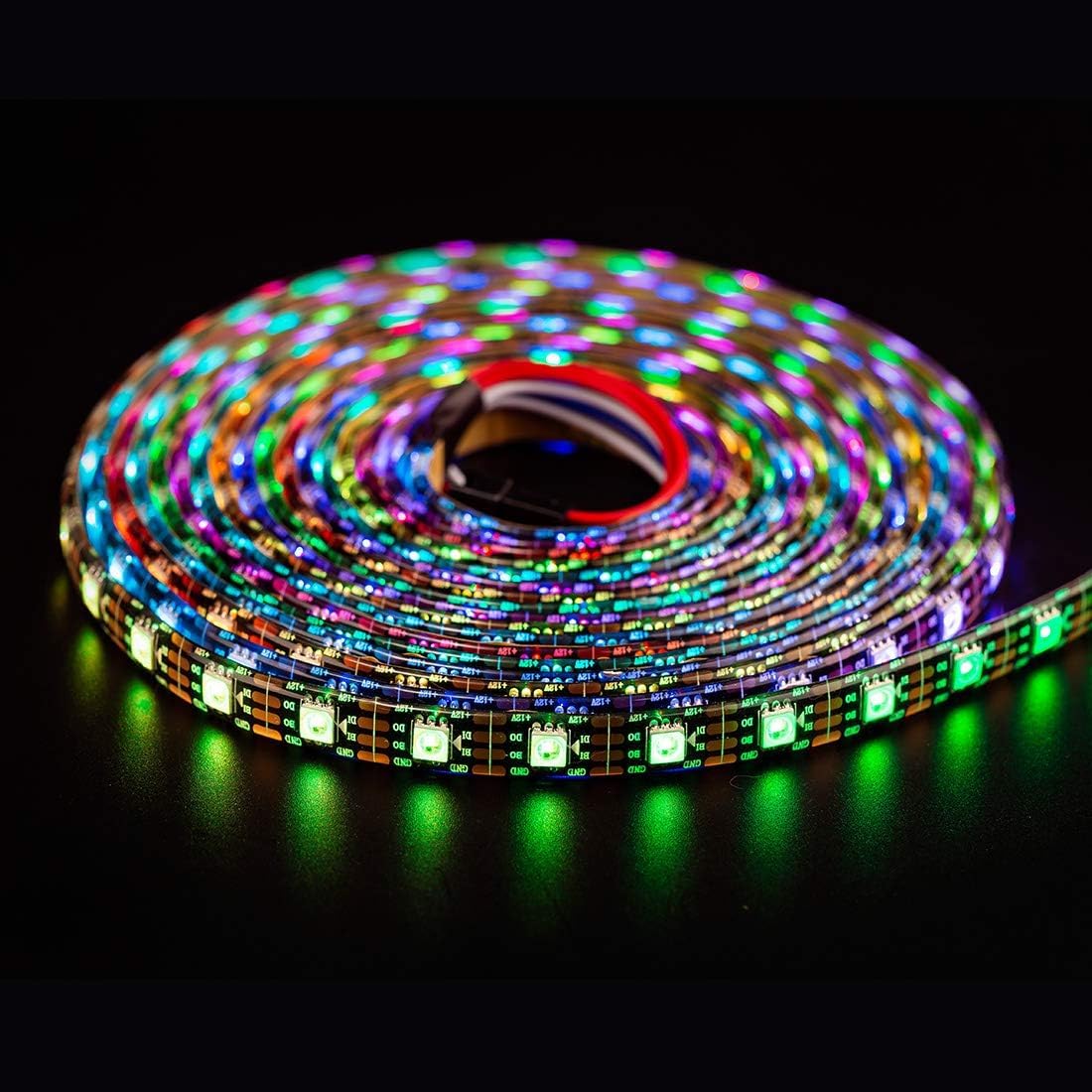 BTF-LIGHTING WS2815(Actualizado WS2812B) 16.4ft 300 Pixeles Individualmente Digital Direccionable RGB Doble Señal Tira de LED Flexible 5050 SMD IP65 Impermeable Color de Sueño Mágico DC12V Negro PCB