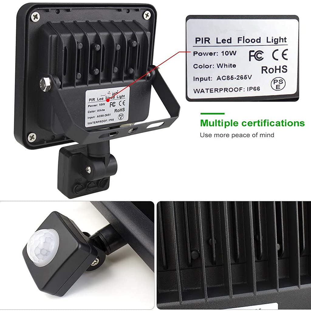 MU Illuminazione a Flood Spot Lighting 10W Led Illuminazione Di Inondazione, Luci Di Sicurezza Impermeabili Ip66 con Sensore Di Movimento, Sensore Pir ad Alta Potenza Luce Esterna, Lampada da Parete