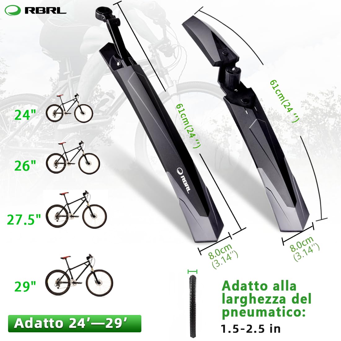 RBRL Parafango Bici, Parafanghi Bici Regolabile a Sgancio Rapido, Parafanghi MTB Adatto per Mountain Bike/E-Bike da 24-29 Pollici