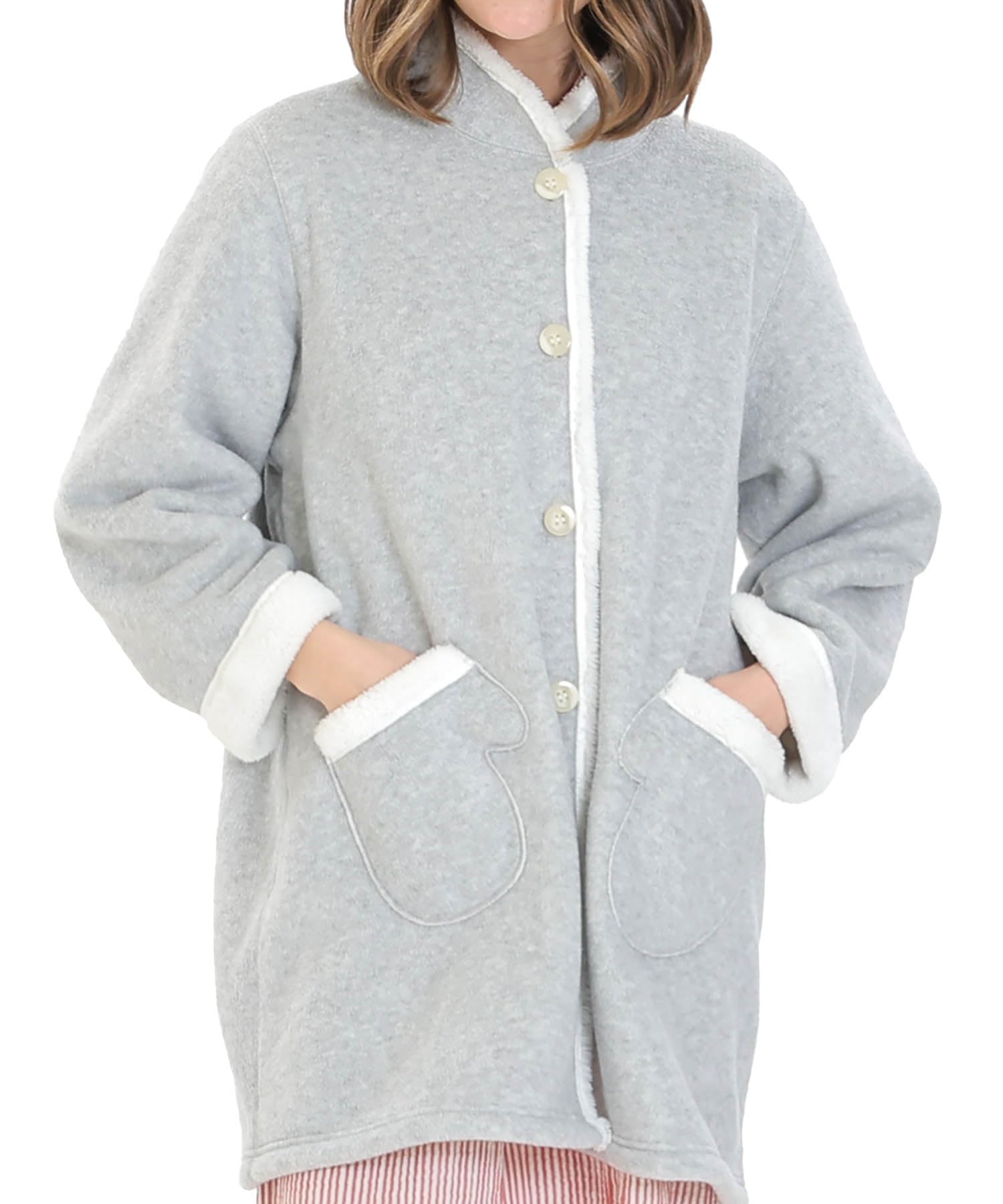Narae Women's Fleece Boa Gown Free size gray