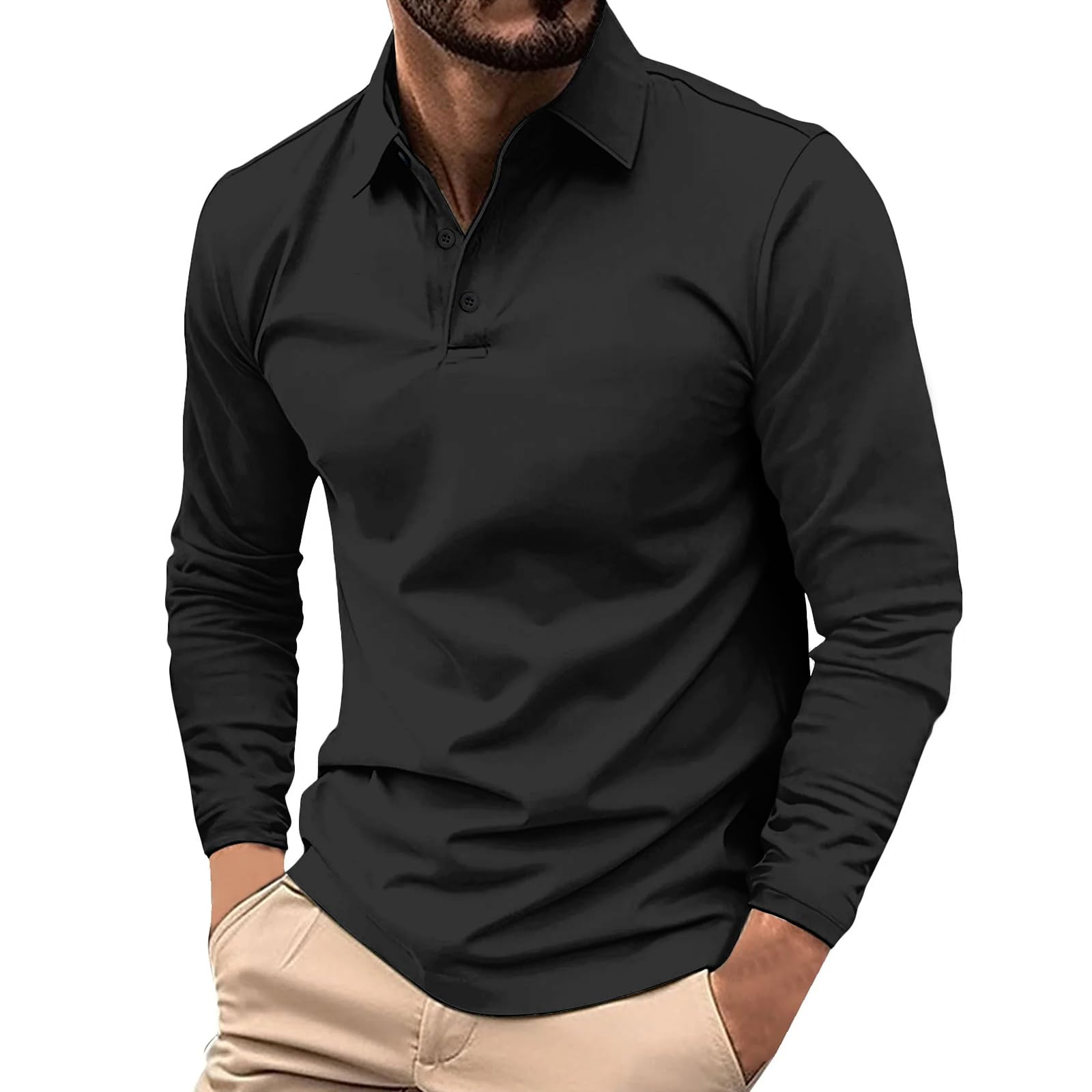 Pack de 3/5 Polos Homme Uni et Imprimé Dégradé Manches Longues Respirant Séchage Rapide pour Sport - Haute Performance