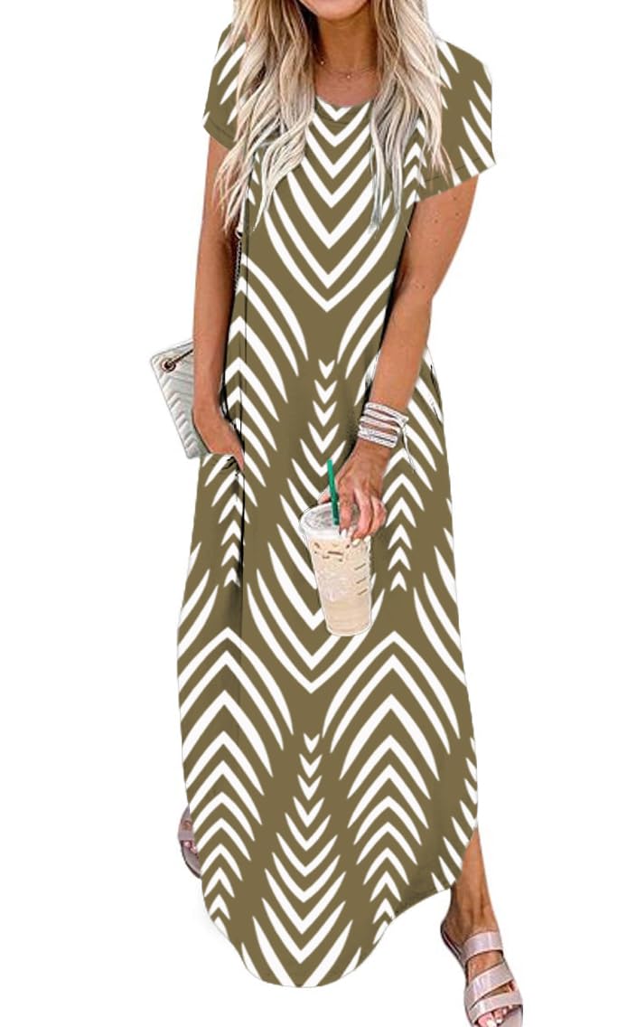 Jeqeocafy Women Summer Long Sundress Crewneck Short Sleeve Maxi Dress 2026 Casual Loose Beach Dress with Pockets