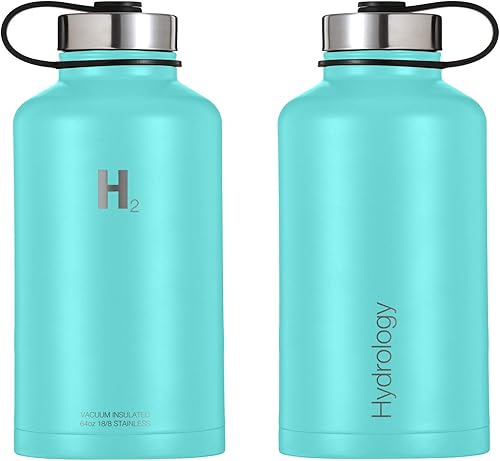Miniatura 5 de H2 Hydrology - Botella de agua deportiva de 18, 22, 32, 40 o 64 onzas con 3 tapas, termo de acero inoxidable de doble pared con aislamiento al vacío