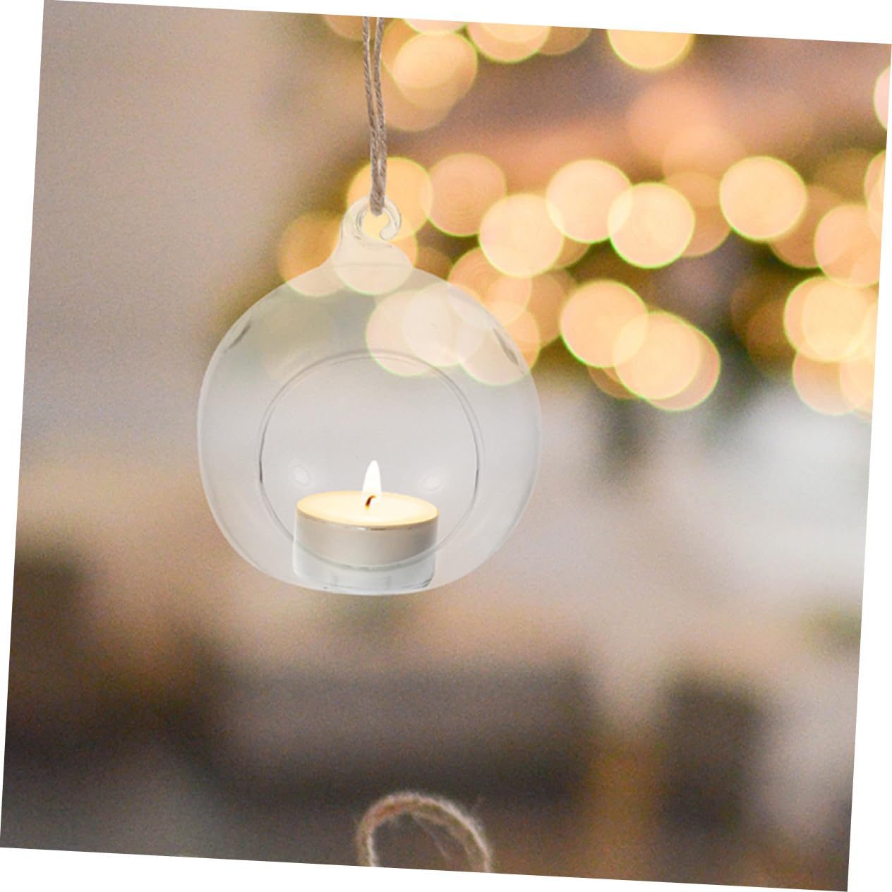 Portacandele a Sfera di Vetro da Appendere 6 Pezzi Cordino per Candele Tealight, Decorazione Natalizia e Cena, Design Globo Trasparente