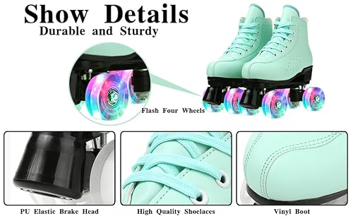 Women's Roller Skates Light Up Wheels, Adjustable Double Row Roller Skates Outdoor Shiny Derby Skates Illuminating for Teens and Youth (Purple Flash,9.5)