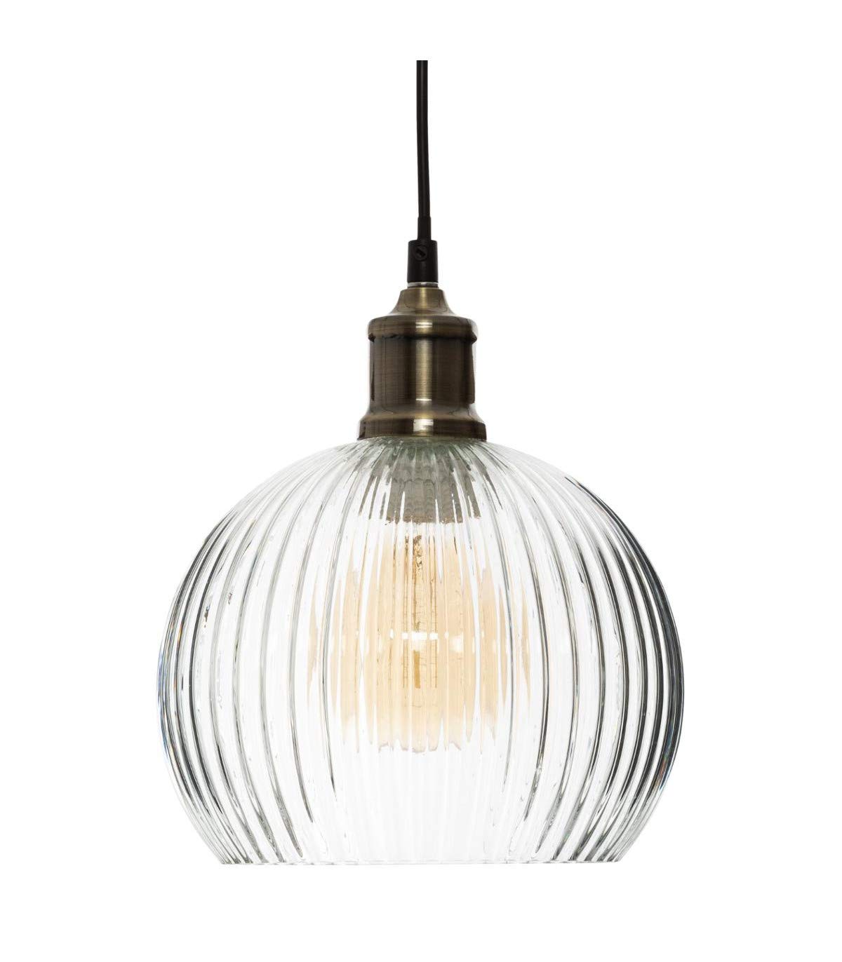 Atmosphera - Lámpara colgante Laye de cristal acanalado, 20 cm de diámetro, estilo retro bohemio - Lámpara de techo para salón y dormitorio