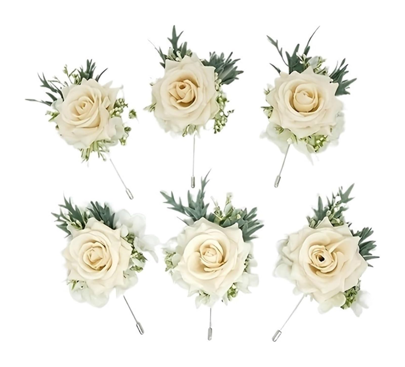 Bransoletka z bukietem róż, Zestaw butonierek ślubnych z białej róży na nadgarstek 1/6 opakowania 7x13 cm(6pcs Boutonniere)