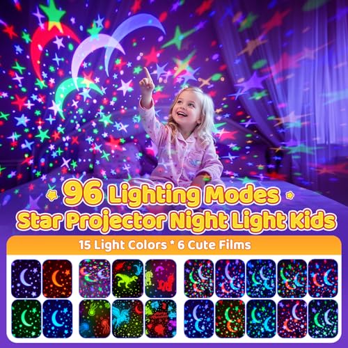 PIKOY Night Light for Kids, 90 Modes+6 Films+Dimmer+Timer+Remote Kids Night Light Projector, Rechargeable Built-in Battery+360° Silent Rotation Butterfly/Princess/Mermaid Room Decor,Girl Toys/Gifts