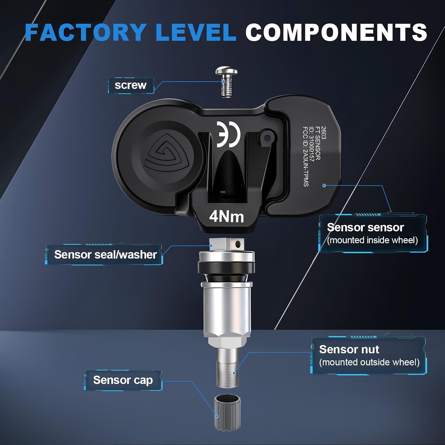 TPMS Sensor Multi-Protocol Tire Pressure Sensors Fit for Toyota/Lexus 2006-2025 315MHz & 433MHz Snap-in Tire Pressure Monitoring for Camry, 4 Runner,Corolla, Highlander, RAV4, Tacoma, Yaris 4 PCS