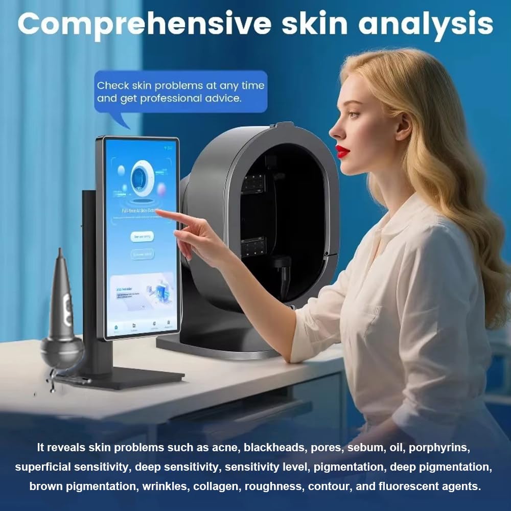 Analizador De Imágenes De Piel,Analizador De Piel con IA De 21,5",11 Imágenes Espectrales,Análisis De Visualización,Varios Idiomas,con Mango Detector De Cuero Cabelludo