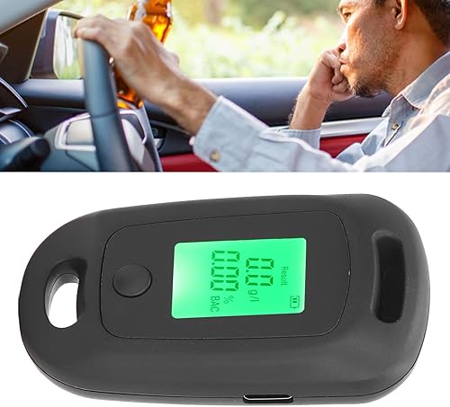 Miniatura 2 de Probador de alcoholímetro, detector de alcohol, recargable por USB, de alta precisión, portátil, con pantalla LCD (negro)