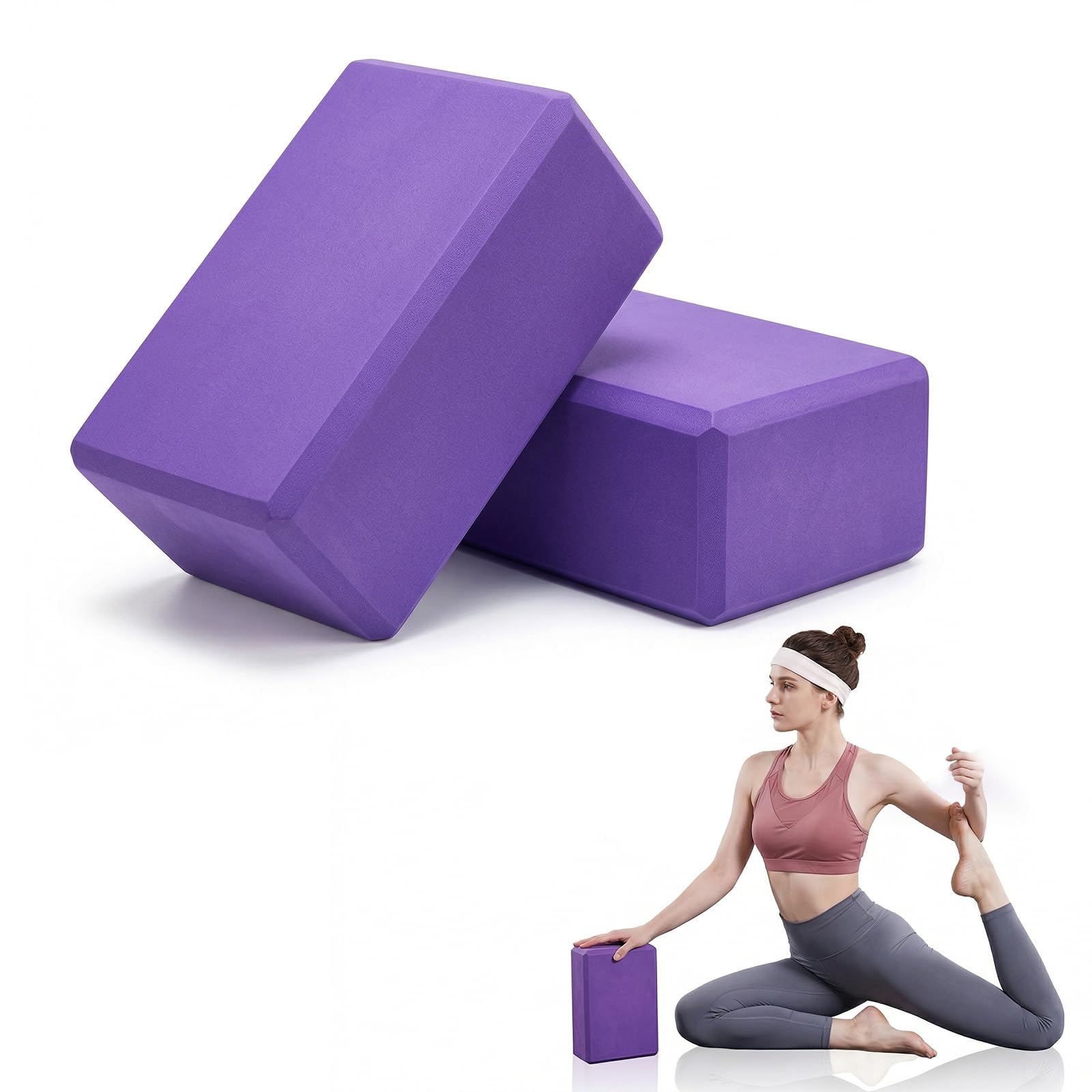 Carehabi 2 Pezzi Mattoncini Yoga 23×15×7.6cm Blocchi Yoga in Schiuma Eva per pilates Esercizi Stretching