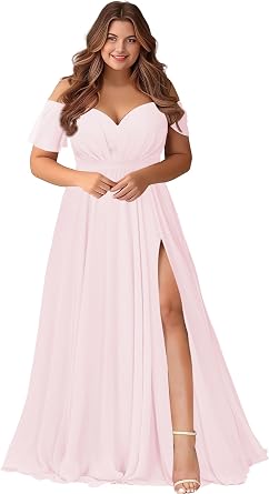 Chiffon Off-Shoulder Bridesmaid Dresses Sleeveless Full-Length Floor Formal Party Dress with Pockets