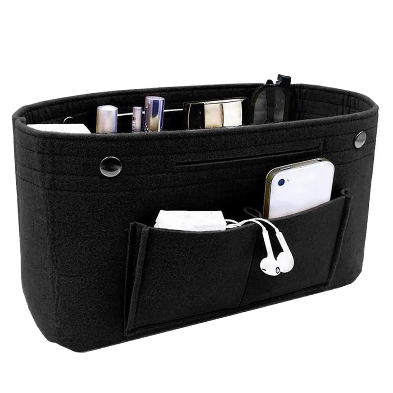 NJIEzhao Felt Handbag Insert Women's Organizer Handbag Felt Travel Bag Insert Liner Purse Organiser Pouch(Black-L)