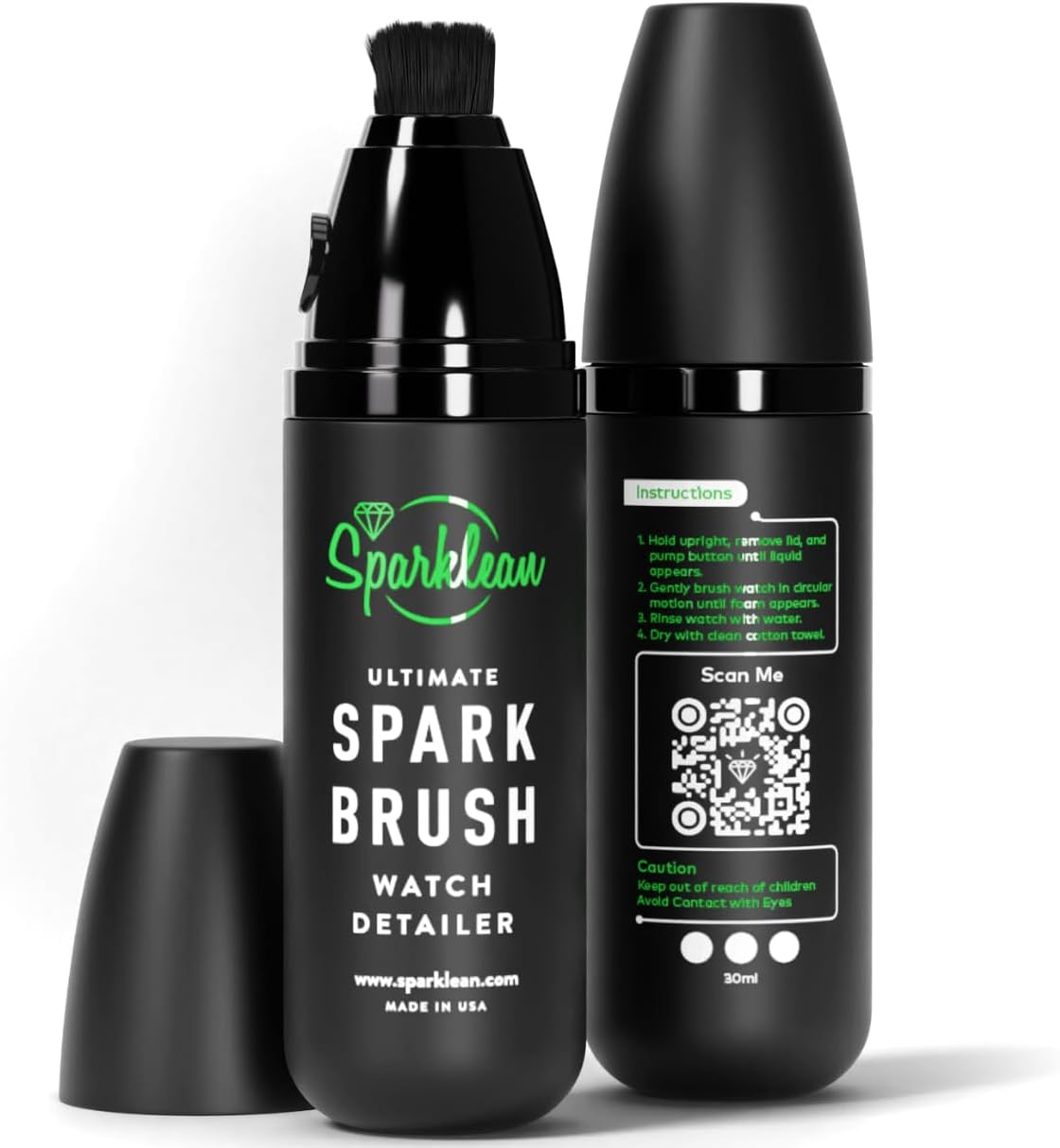 Sparklean SparkBrush Watch Cleaning Brush + Diamond Ring Cleaning Kit · Pre-Filled Solution · 200+ Cleans · Ammonia-Free pH-Balanced · Steel Gold Ceramic Titanium Rubber · Made in USA Since 2000