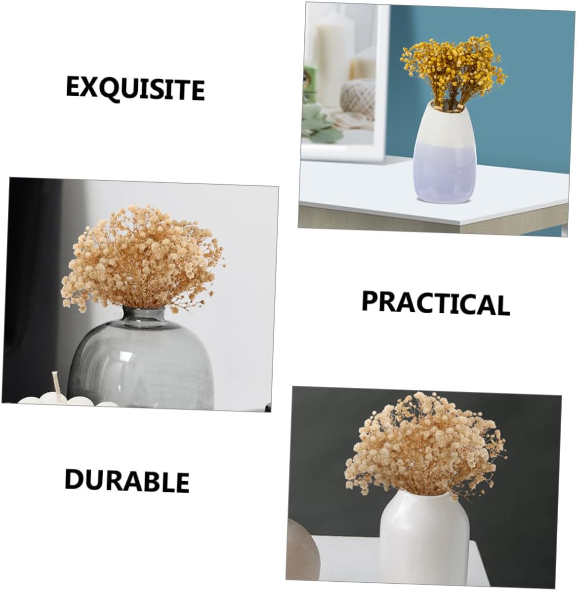 6pcs Dried Breath Flower Bouquets Mini Vase Decorations Natural Preserved Gypsophila for Wedding Party Table Ornaments DIY Floral Arrangement