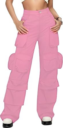 Womens Y2K Cargo Jeans, High Waisted Baggy Wide Leg Denim Pants with Flap Pockets, Vintage Streetwear Trousers