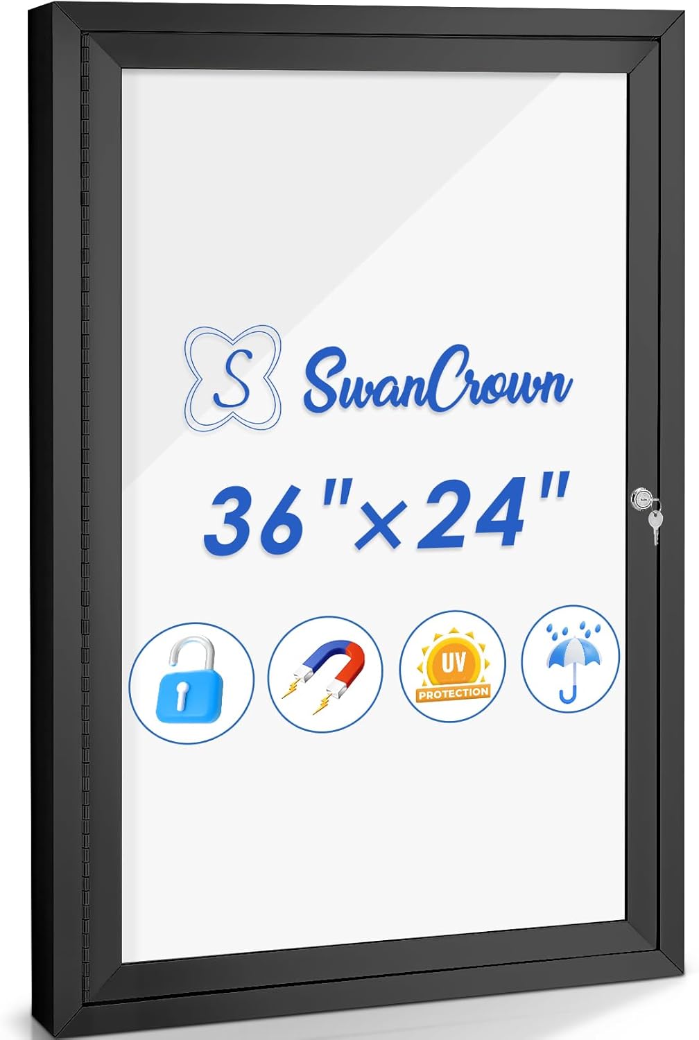 SWANCROWN Outdoor Bulletin Board Weatherproof 36x24 in Enclosed White Board Locking Message Center for Office School Community Commerce,Black Aluminum Frame