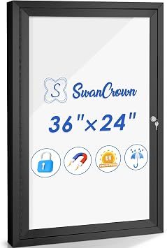 SWANCROWN Outdoor Bulletin Board Weatherproof 36x24 in Enclosed White Board Locking Message Center for Office School Community Commerce,Black Aluminum Frame