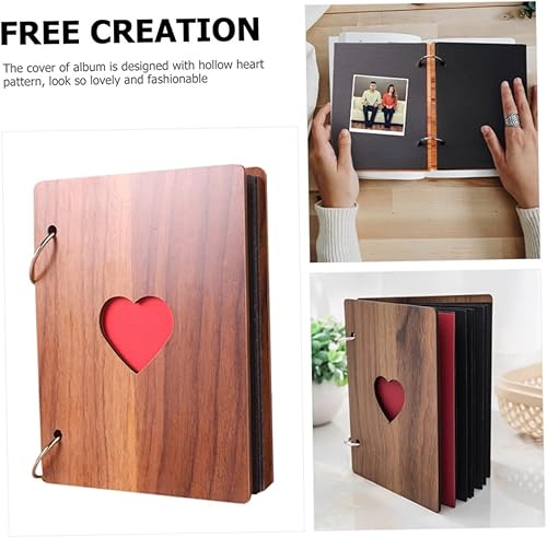 Miniatura 9 de COLLBATH Álbum de recortes de corazón Álbum de fotos de madera Álbum de fotos de recuerdo juvenil de papel de bebé