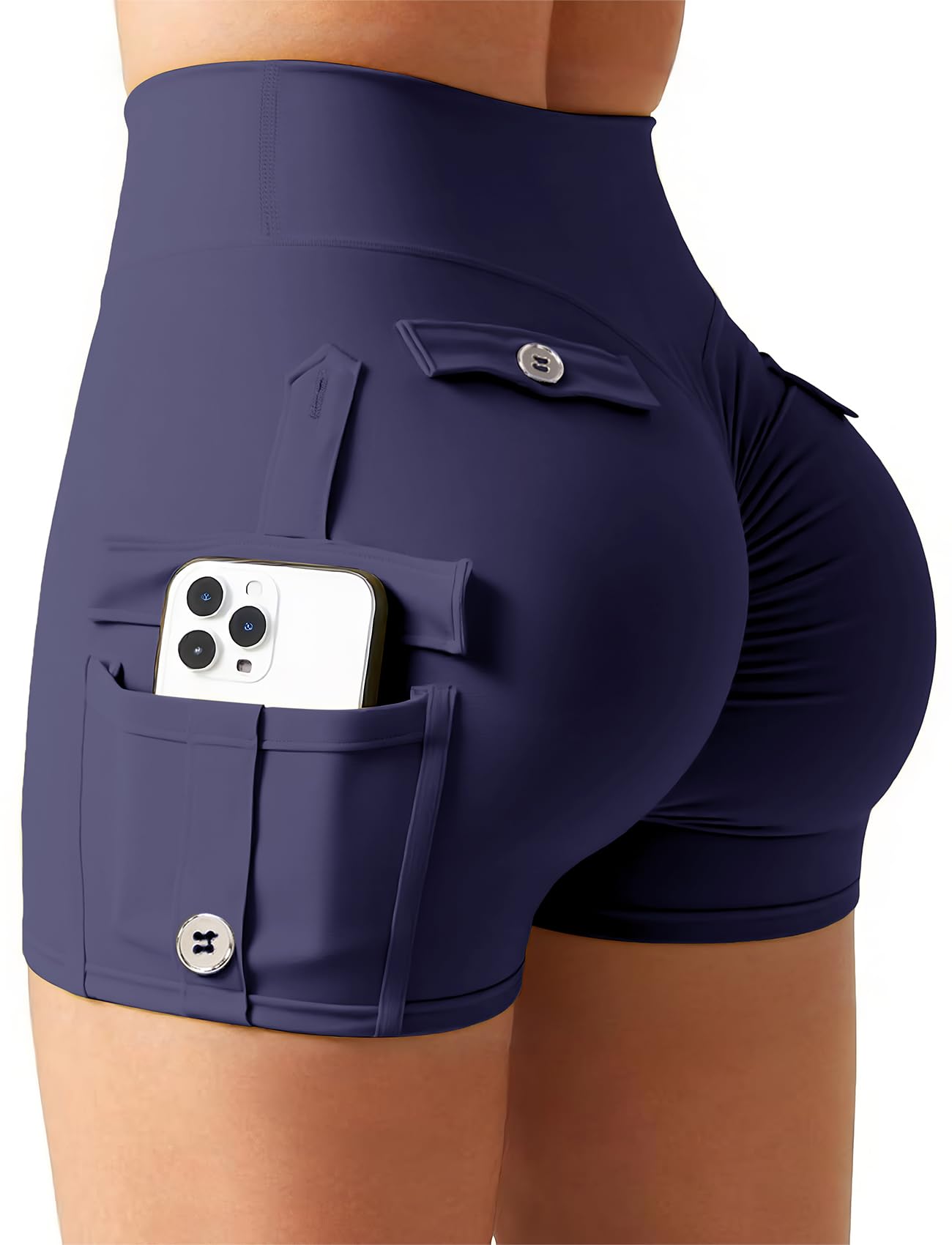 STARBILD Damen Radlerhose Kurz 4.5 Zoll mit Cargo-Stil Tasche, Push Up Sportshorts High Waist für Workout Gym Yoga | Schnelltrocknend Kühlend