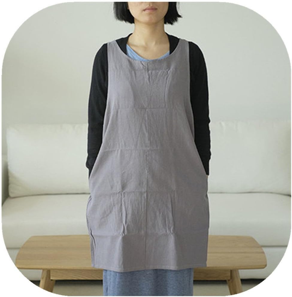 AOBBYBBS Cotton Linen Japanese Apron Halter Cross Back Bandage X Shape Aprons Two Pockets