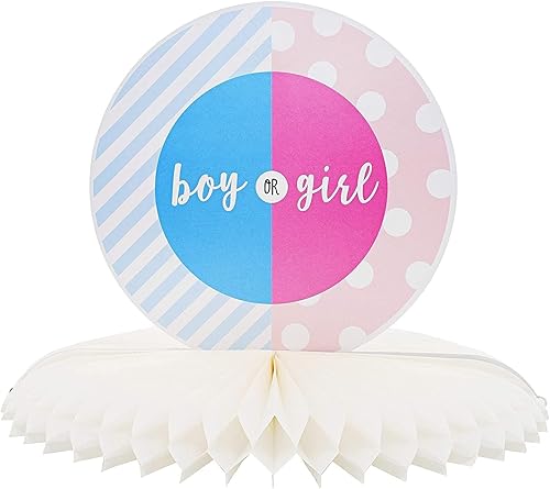 Miniatura 6 de Blue Panda Juego de 3 piezas de decoración de mesa de revelación de género, suministros de fiesta de nido de abeja para bebé niño o niña, 12 x 9