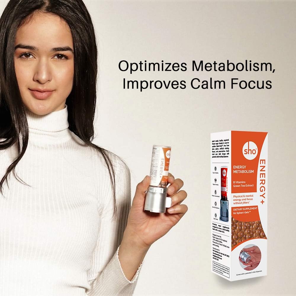 SHO 'Energy+' Refill: Vegan Energy Alert Focus Supplements | Matcha Green Tea Extract & Vitamin B Complex with Caffeine | Calm Energy Boosters for Women and Men Without Jitters | 60 Energy Gel : Health & Household