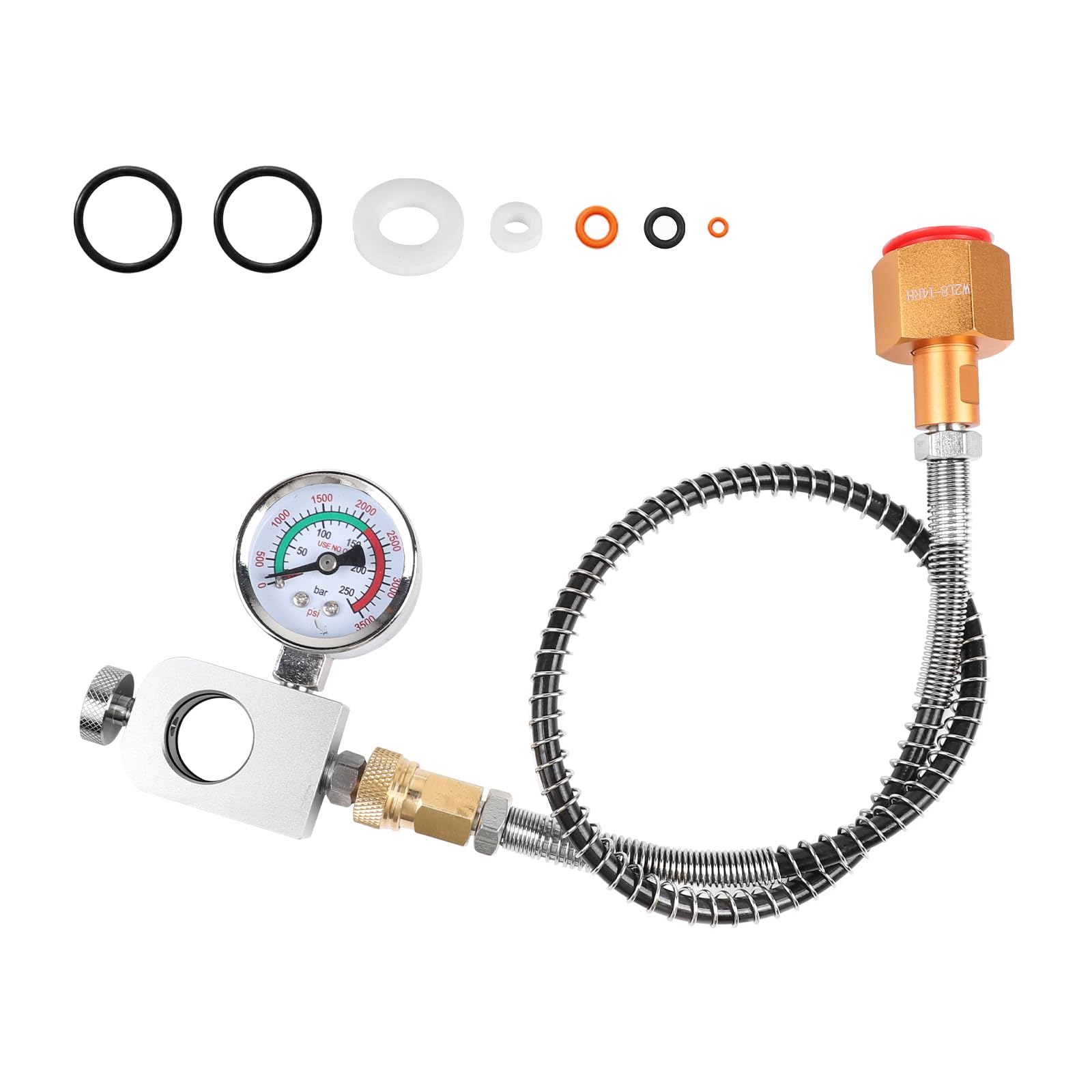 EXLECO Adaptador CO2 Manguera de Alta presión con Manómetro 3000 PSI, Adaptador de Transferencia CO2 para W21.8-14 (DIN477), Adaptador de Conexión Rápida, Manguera de Transferencia para Duo Art Terra