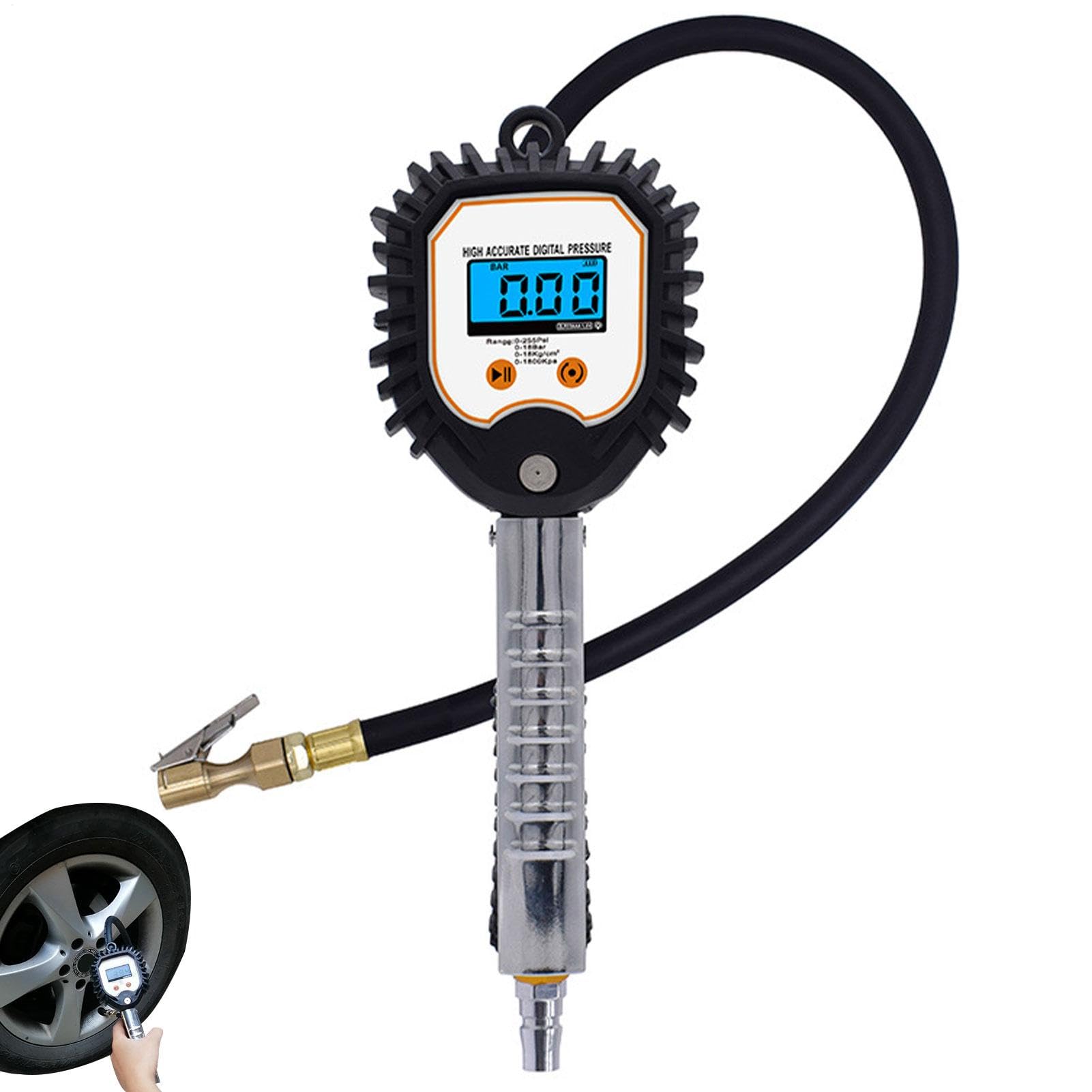 Manometro digitale per pressione pneumatica con gonfiore, per compressore | con mandrino ad aria compressa da 250 psi | Robusto con attacco rapido, risoluzione del display 0.1, acces