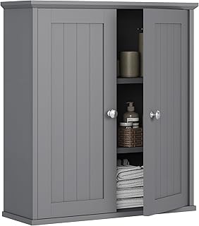 Meilocar Bathroom Wall Cabinet, Bathroom Cabinet Wall Mount, Over Toilet Space Saver Storage Cabinets Wall Mounted, Wood Medicine Cabinets with Doors, Grey