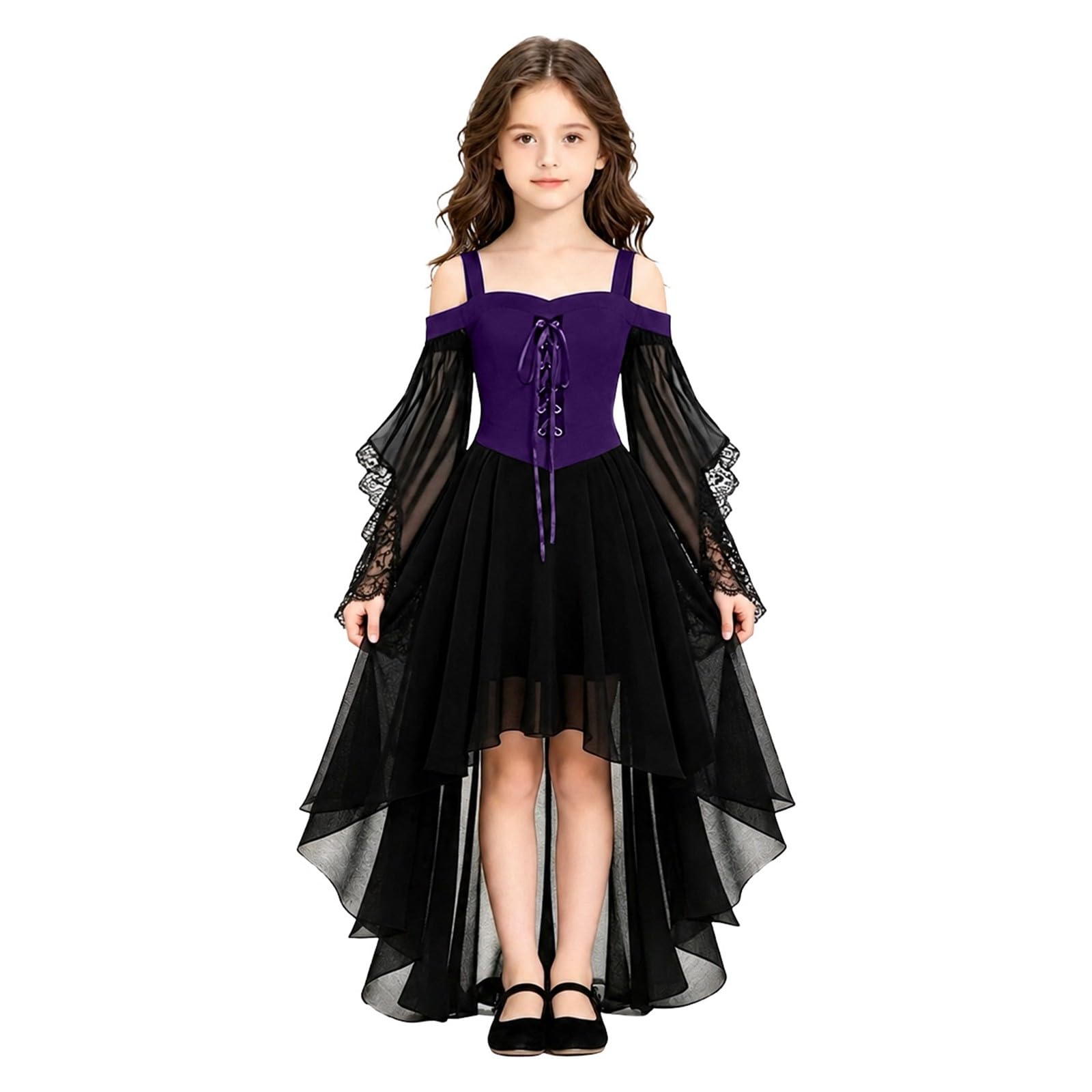 Girls Halloween Costume Kids Halloween Dress Girls Witch Costume Kids Gothic Retro Fancy Dress Renaissance Lace Up Gothic Clothes — image 1