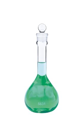 Kimax Glass Clear Heavy-Duty Class A Serialized & Certified Wide-Mouth Volumetric Flasks with Glass Stoppers, 50mL Capacity Case of 6