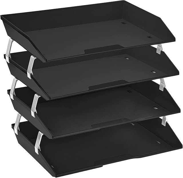 Acrimet Facility 4 Tier Letter Tray A4 Side Load Plastic Desktop File Organizer (Black Color)