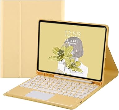 iPad Pro 11 2022 Keyboard Case, iPad Pro 11 1st 2nd 3rd 4th Generation Keyboard Case with Touch Pad, Round Key, Pen Holder, Detachable Full Protection Yellow