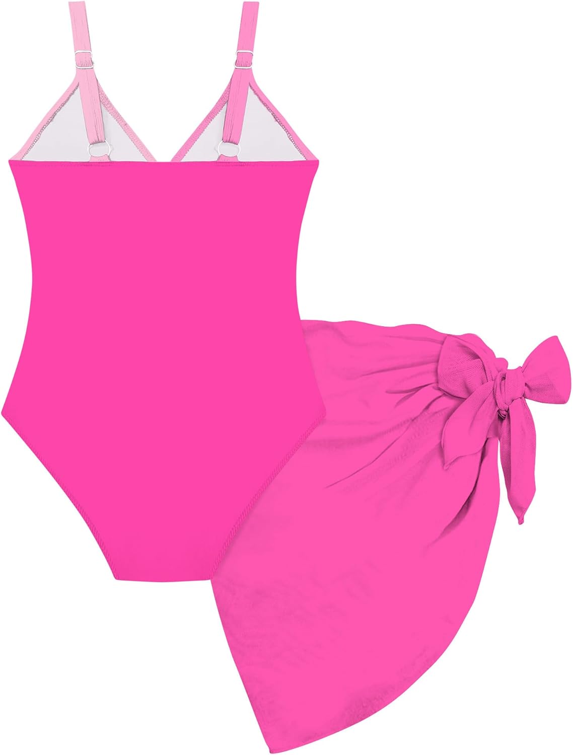 Funnycokid Girls One Piece Swimsuit Color Block Teen Bathing Suit with Pad Cover Up Skirt(7-16Y) - Image 2