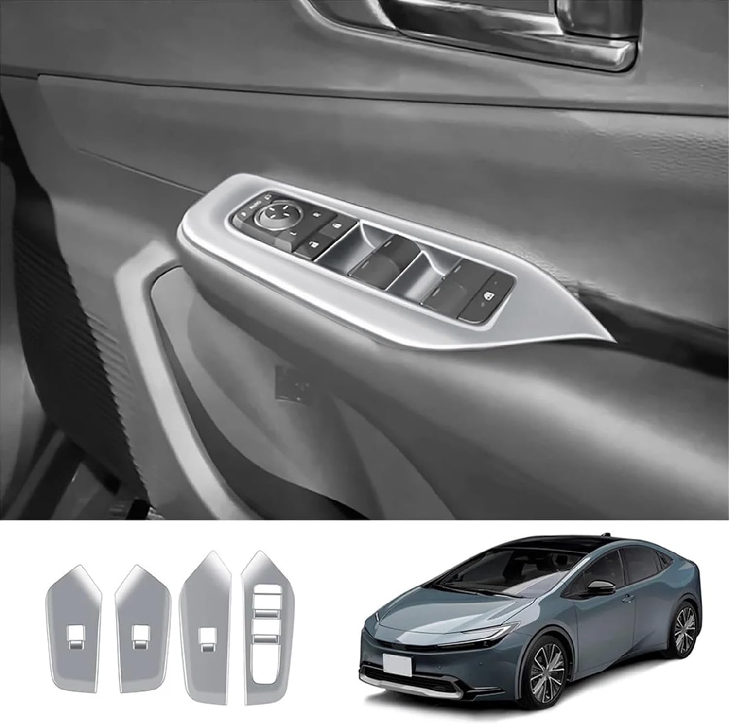 Compatible With Prius 60 Series 2020-2023 Car Silver Window Glass Lift Button Switch Cover Trim Door Armrest Panel