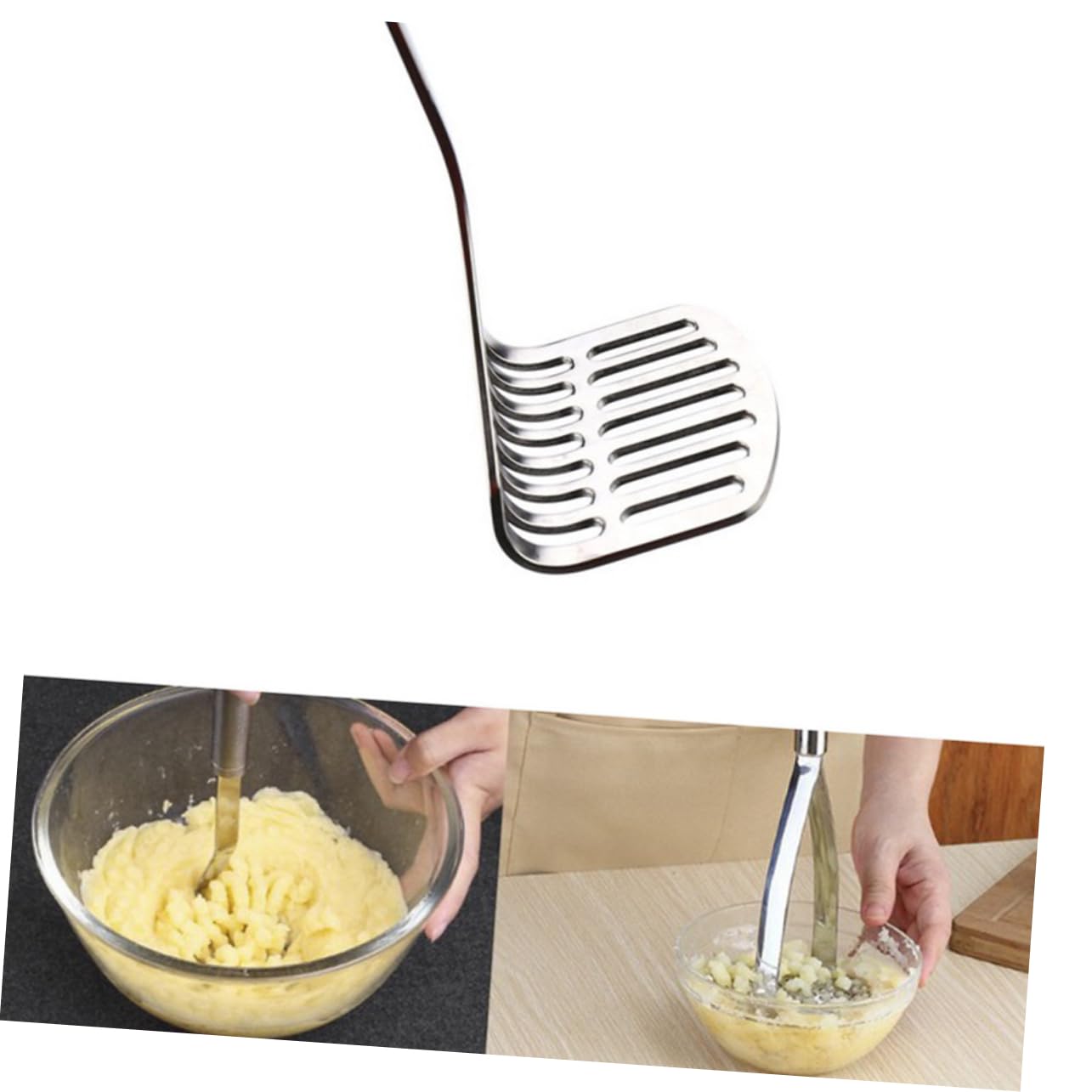 VINTORKY 1Pc Stainless Steel Potato Ricer Masher Manual Potato Press for Effortless Mashing Kitchen Essential with Hollow out Design for Easy Use Scald Long Handle