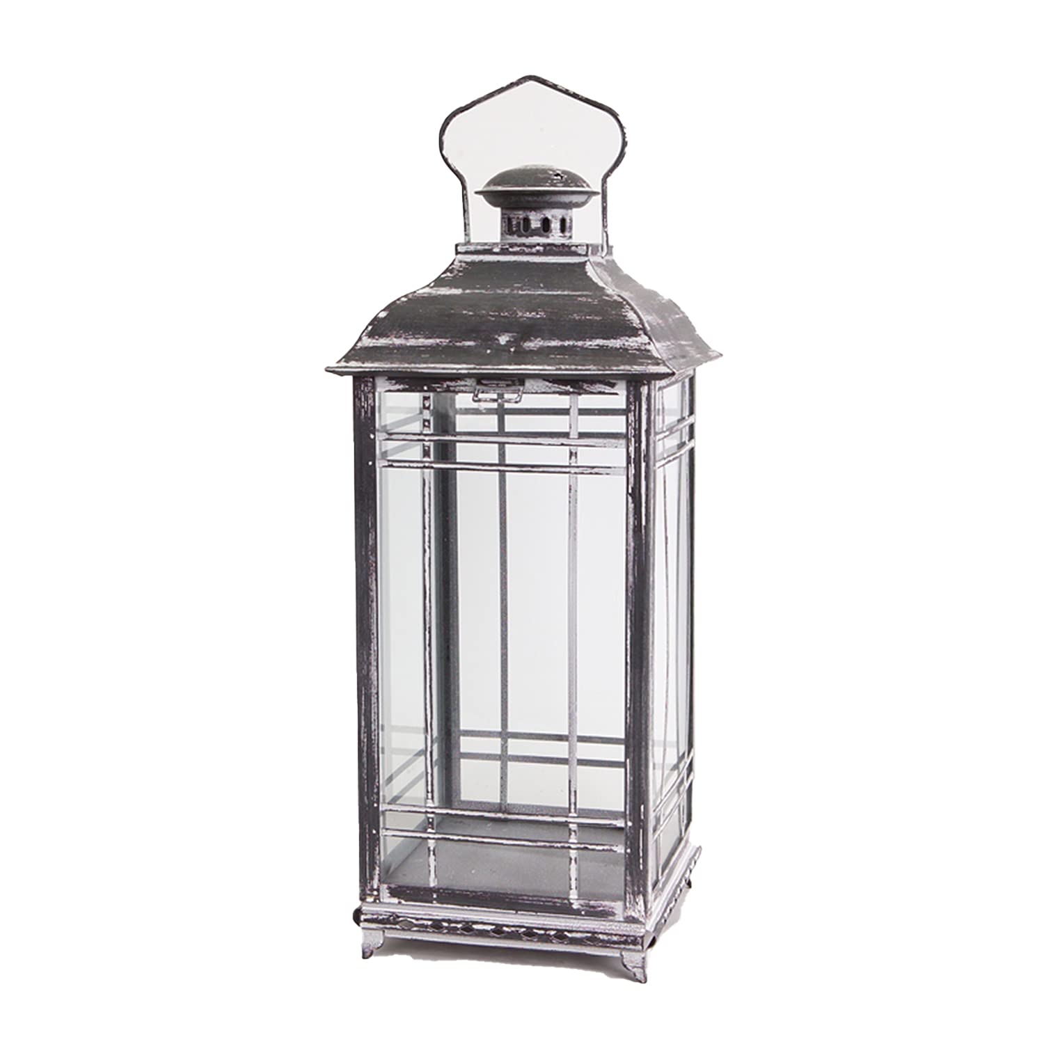 Zestaw 3 białych i grafitowych szarych lampionów świecowych w stylu misji - 35-38-50 cm - Melrose, szary i biały
