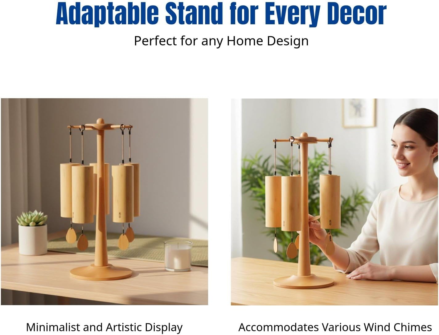 Chime Stand Gong Stand Holds 5 Chimes Multifunctional Wooden Hanging Rack Wind Chime Holder for Tabletop Tea Room Meditation