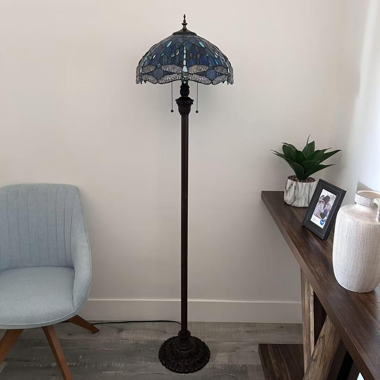 enjoy decor lamps Blue Stained Glass Floor Lamp Dragonfly Metal