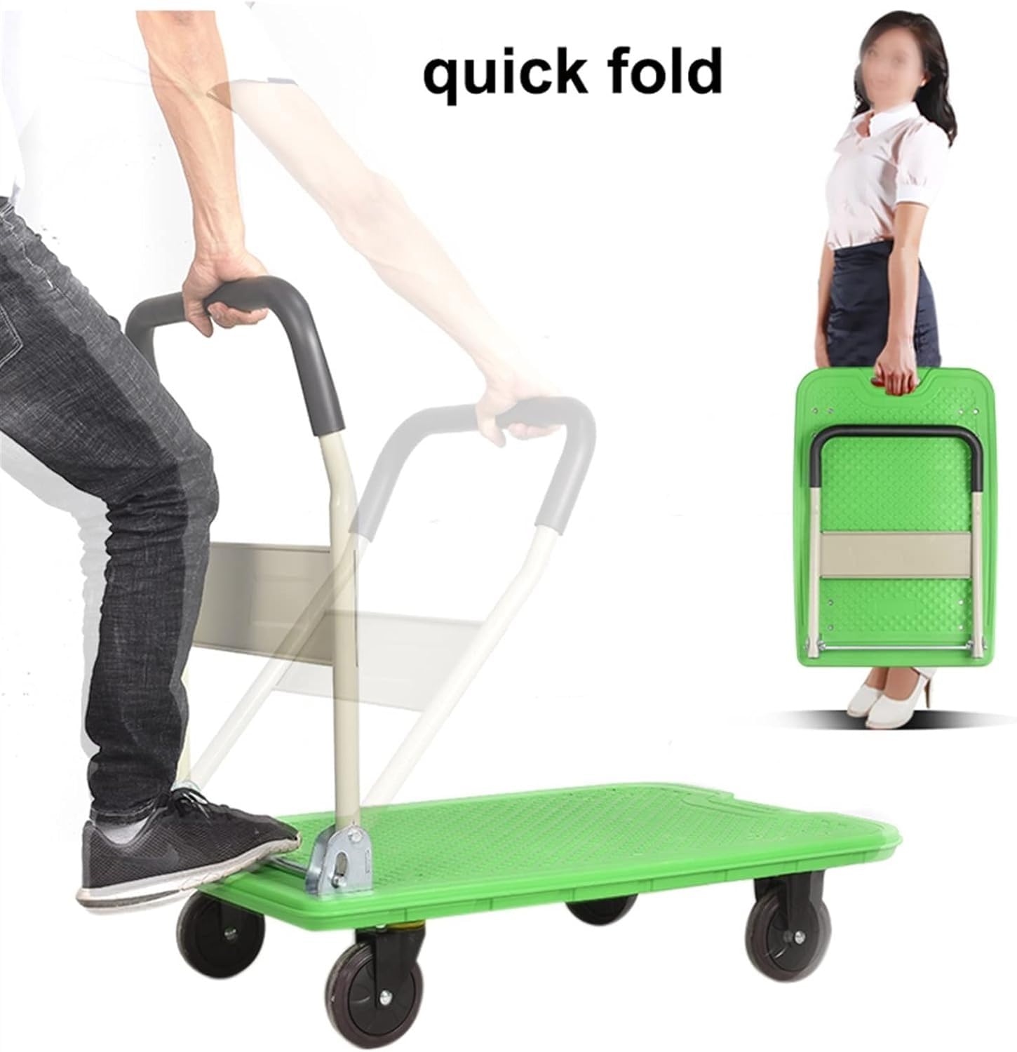 Handwagen, multifunktionaler Plattformwagen auf Rädern, mit klappbarem Metallgriff, offener Plattform, für den Umzugswagen von Buchhandlungen und Restaurants