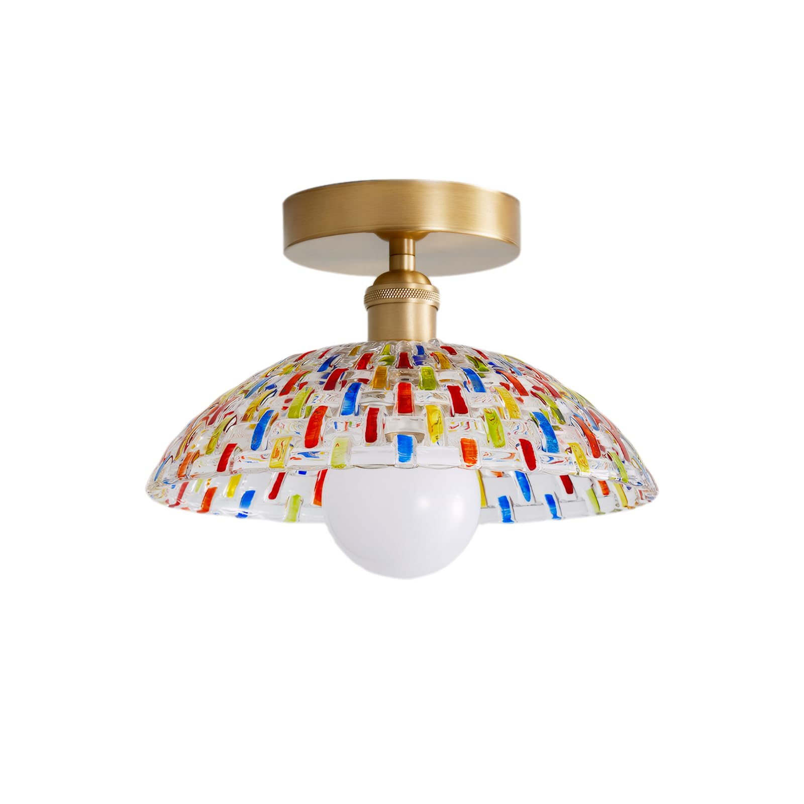 NICRX Colorful Vintage Glass Flush Mount Ceiling Light,25cm/30cm Ceiling Lamp with Gold Metal Base,E27 Socket Ceiling Lighting Fixture for Hallway, Bedroom, Entryway, Living Room, Kitchen (25CM)