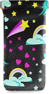 HUSSRITY Eyeglasses Case Unicorn Hearts Stars Sunglasses Pouch Soft PU Leather Squeeze Top Eyeglass Holder Portable Glasses Case For Women Men