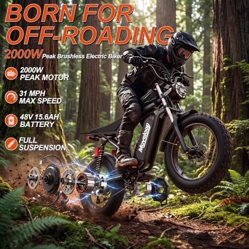 Electric Bike for Adults, 2000W/3000W Peak Electric Bicycle, 20 Inch Fat Tire 15.6AH/20AH Battery, 7 Speed Gear, Full LED Lighting System,E-Bike image 7