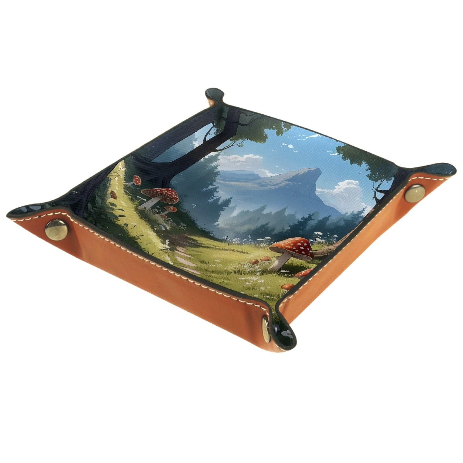 VAPOKF Forest Mushroom Dice Tray, Folding Microfiber Leather Dice Holder for Dungeons and Dragons RPG Dice Gaming D&D and Other Table Games